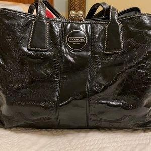 Black shiny leather Coach Tote/ Satchel